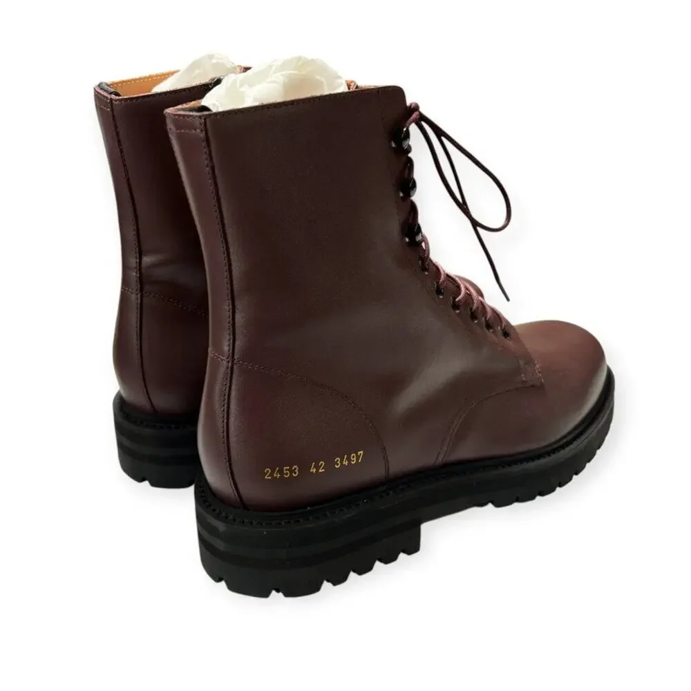 Common Projects Burgundy Leather Combat Boot EU 42 2453 NEW MADE IN ITALY